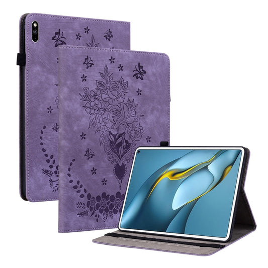 For Huawei MatePad Pro 10.8 2021 / 2018 Butterfly Rose Embossed Leather Tablet Case(Purple) - Huawei Cases by PMC Jewellery | Online Shopping South Africa | PMC Jewellery | Buy Now Pay Later Mobicred