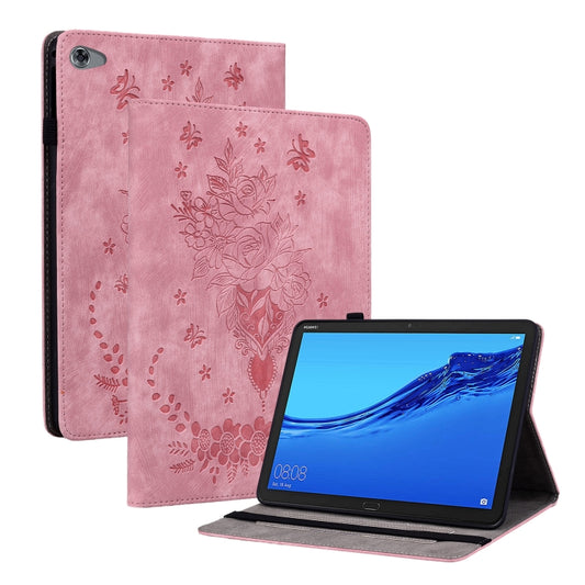 For Huawei MediaPad M5 Lite / C5 10.1 Butterfly Rose Embossed Leather Tablet Case(Pink) - Huawei Cases by PMC Jewellery | Online Shopping South Africa | PMC Jewellery | Buy Now Pay Later Mobicred