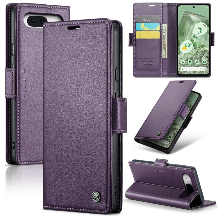 For Google Pixel 8a CaseMe 023 Butterfly Buckle Litchi Texture RFID Anti-theft Leather Phone Case(Pearly Purple) - Google Cases by CaseMe | Online Shopping South Africa | PMC Jewellery | Buy Now Pay Later Mobicred