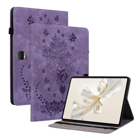 For Honor Pad 9 12.1 Butterfly Rose Embossed Leather Tablet Case(Purple) - Honor by PMC Jewellery | Online Shopping South Africa | PMC Jewellery | Buy Now Pay Later Mobicred