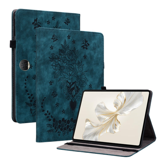 For Honor Pad 9 12.1 Butterfly Rose Embossed Leather Tablet Case(Dark Blue) - Honor by PMC Jewellery | Online Shopping South Africa | PMC Jewellery | Buy Now Pay Later Mobicred