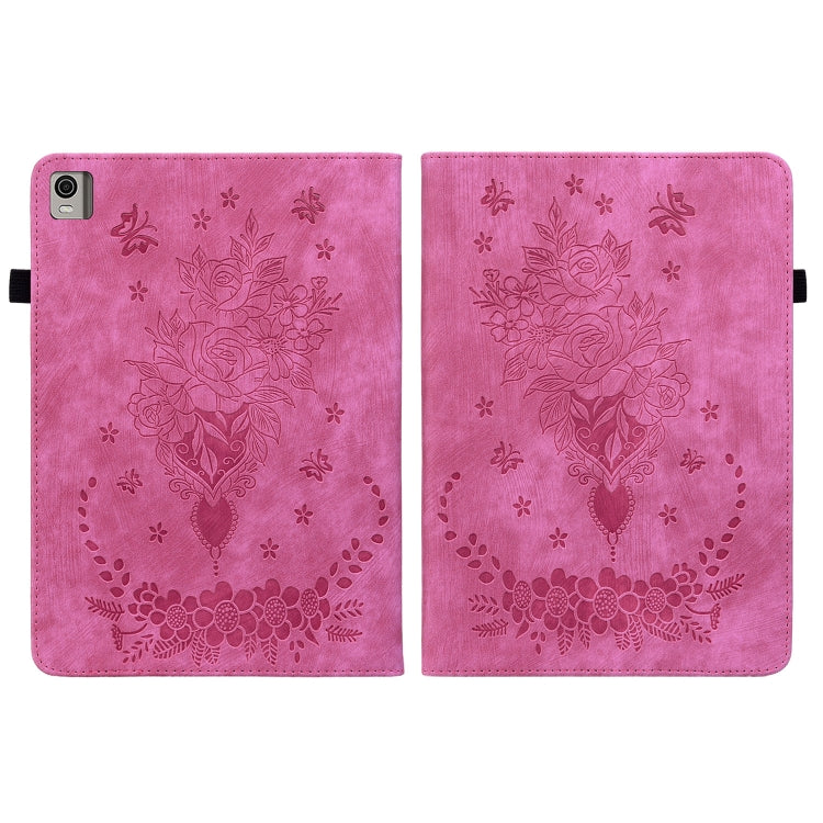 For Nokia T21 Butterfly Rose Embossed Leather Tablet Case(Rose Red) - Honor Cases by PMC TechLife | Online Shopping South Africa | PMC TechLife | Buy Now Pay Later Mobicred