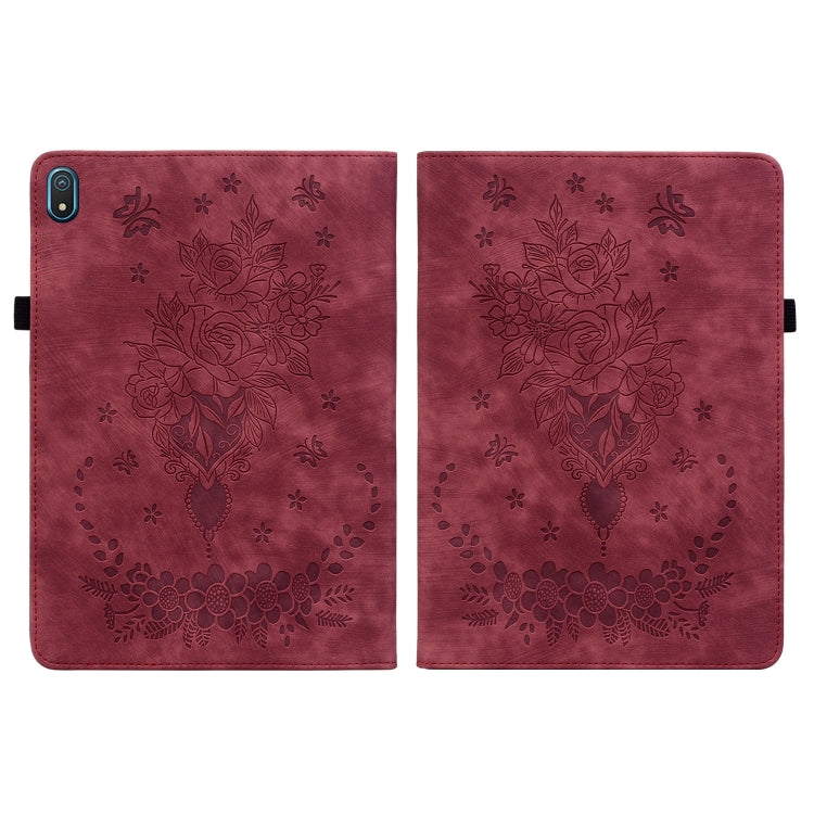 For Nokia T20 10.4 2021 Butterfly Rose Embossed Leather Tablet Case(Red) - Honor Cases by PMC TechLife | Online Shopping South Africa | PMC TechLife | Buy Now Pay Later Mobicred