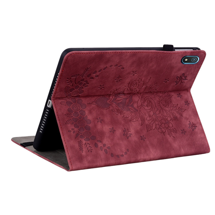 For Nokia T20 10.4 2021 Butterfly Rose Embossed Leather Tablet Case(Red) - Honor Cases by PMC TechLife | Online Shopping South Africa | PMC TechLife | Buy Now Pay Later Mobicred