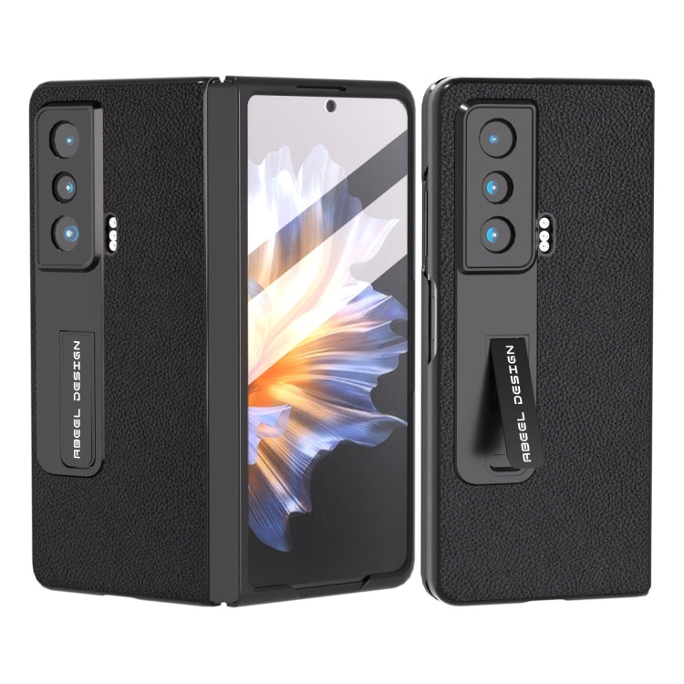 For Honor Magic Vs Integrated Genuine Leather + PC Litchi Texture Phone Case with Holder(Black) - Honor Cases by PMC TechLife | Online Shopping South Africa | PMC TechLife | Buy Now Pay Later Mobicred