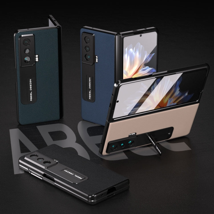 For Honor Magic Vs Integrated Genuine Leather + PC Litchi Texture Phone Case with Holder(Black) - Honor Cases by PMC TechLife | Online Shopping South Africa | PMC TechLife | Buy Now Pay Later Mobicred