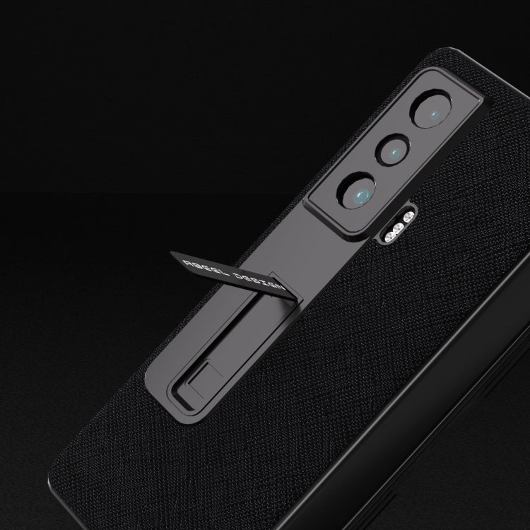 For Honor Magic Vs Integrated Cross Texture Genuine Leather Phone Case with Holder(Black) - Honor Cases by PMC TechLife | Online Shopping South Africa | PMC TechLife | Buy Now Pay Later Mobicred