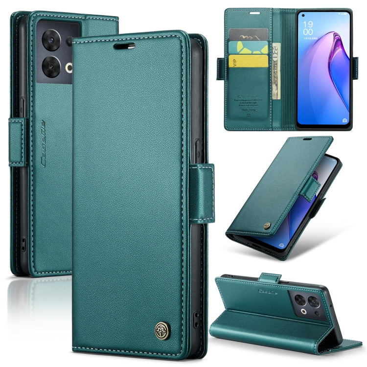 For OPPO Reno8 5G Global CaseMe 023 Butterfly Buckle Litchi Texture RFID Anti-theft Leather Phone Case(Pearly Blue) - OPPO Cases by CaseMe | Online Shopping South Africa | PMC Jewellery | Buy Now Pay Later Mobicred