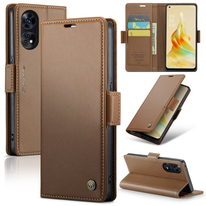 For OPPO Reno8 T 4G CaseMe 023 Butterfly Buckle Litchi Texture RFID Anti-theft Leather Phone Case(Brown) - OPPO Cases by CaseMe | Online Shopping South Africa | PMC Jewellery | Buy Now Pay Later Mobicred