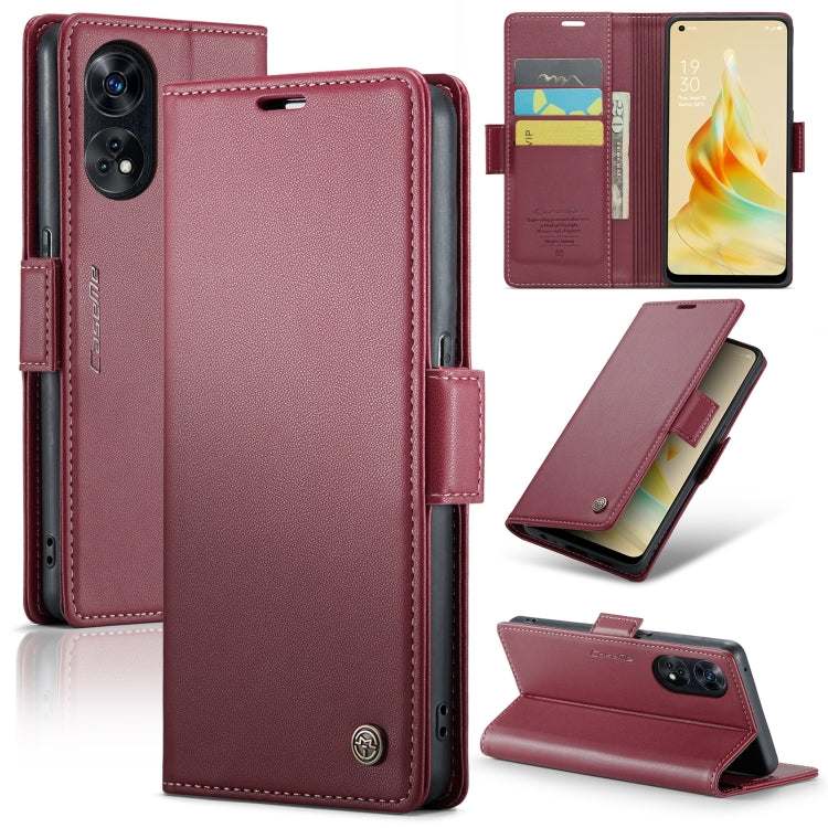 For OPPO Reno8 T 4G CaseMe 023 Butterfly Buckle Litchi Texture RFID Anti-theft Leather Phone Case(Wine Red) - OPPO Cases by CaseMe | Online Shopping South Africa | PMC Jewellery | Buy Now Pay Later Mobicred