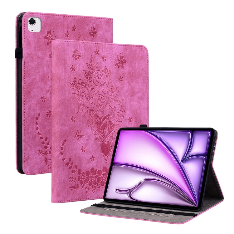 For iPad Air 11 2024 Butterfly Rose Embossed Leather Smart Tablet Case(Rose Red) - iPad Air 11 2024 Cases by PMC Jewellery | Online Shopping South Africa | PMC Jewellery | Buy Now Pay Later Mobicred