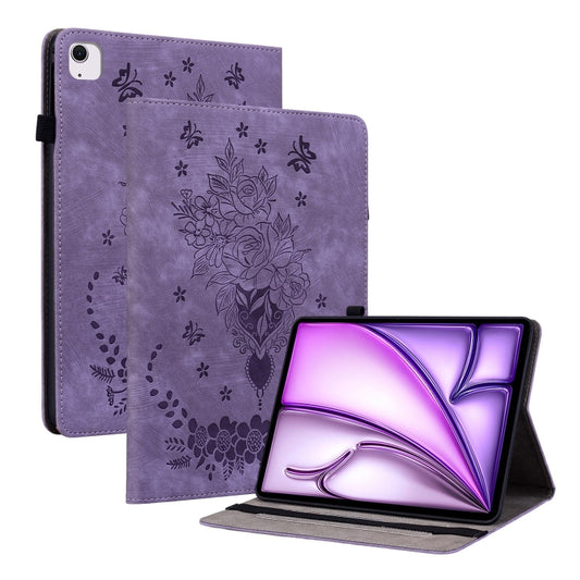 For iPad Air 11 2025 / 2024 Butterfly Rose Embossed Leather Smart Tablet Case(Purple) - iPad Air 11 2025 / 2024 Cases by PMC Jewellery | Online Shopping South Africa | PMC Jewellery | Buy Now Pay Later Mobicred