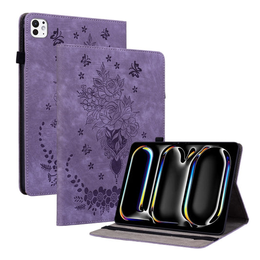 For iPad Pro 11 2024 Butterfly Rose Embossed Leather Smart Tablet Case(Purple) - iPad Pro 11 2024 Cases by PMC Jewellery | Online Shopping South Africa | PMC Jewellery | Buy Now Pay Later Mobicred