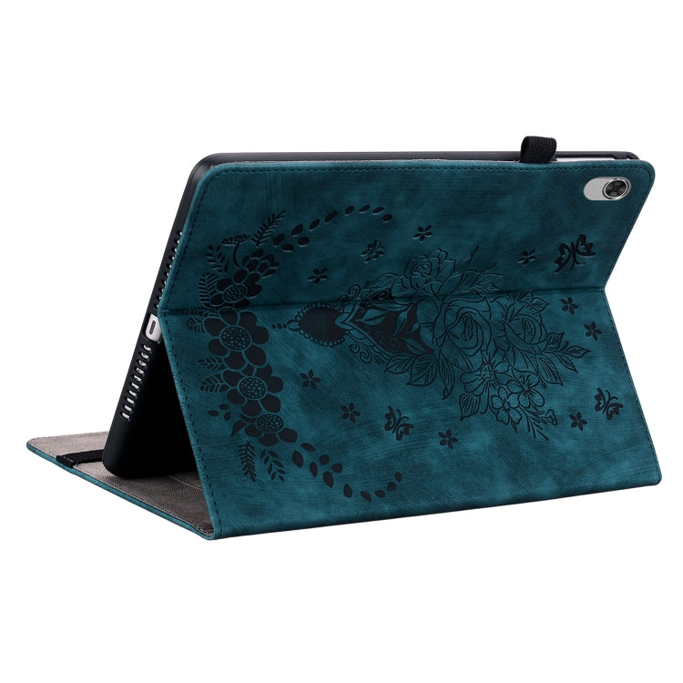 For Lenovo M10 Plus Butterfly Rose Embossed Leather Tablet Case(Dark Blue) - Lenovo by PMC TechLife | Online Shopping South Africa | PMC TechLife | Buy Now Pay Later Mobicred