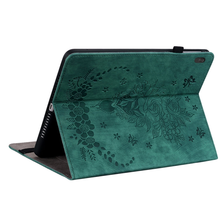 For Lenovo M10 Butterfly Rose Embossed Leather Tablet Case(Green) - Lenovo by PMC TechLife | Online Shopping South Africa | PMC TechLife | Buy Now Pay Later Mobicred