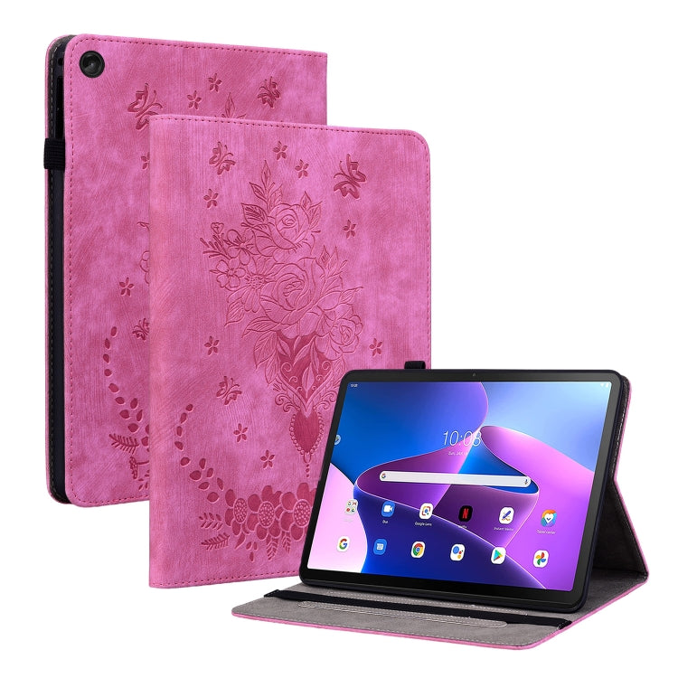 For Lenovo Tab M10 10.1 3rd Gen Butterfly Rose Embossed Leather Tablet Case(Rose Red) - Lenovo by PMC TechLife | Online Shopping South Africa | PMC TechLife | Buy Now Pay Later Mobicred