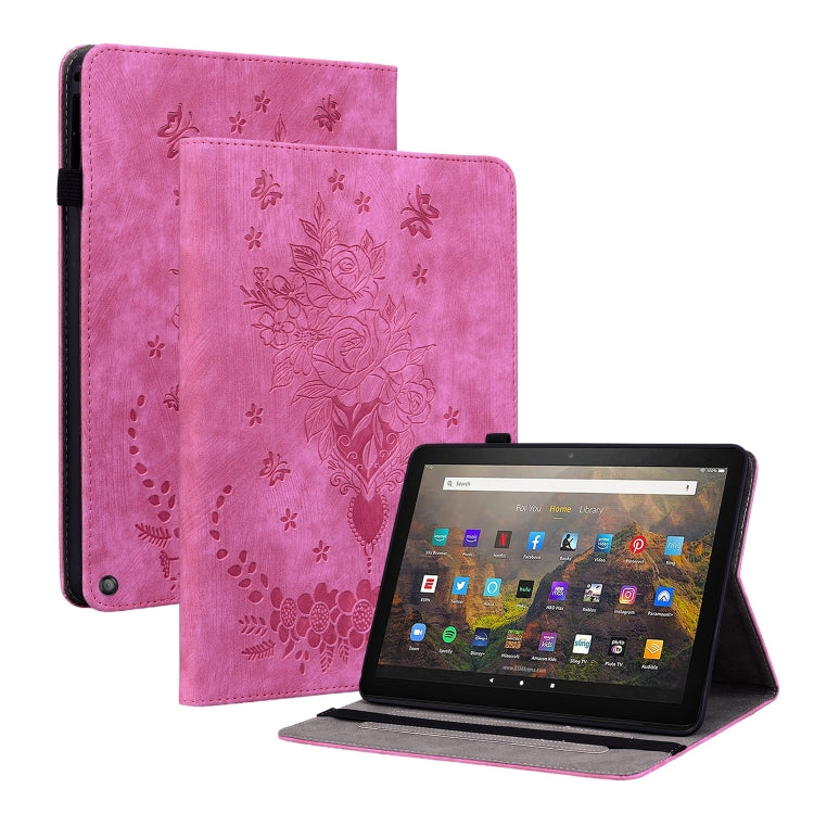 For Amazon Kindle Fire HD10 2021 Butterfly Rose Embossed Leather Smart Tablet Case(Rose Red) - Amazon by PMC TechLife | Online Shopping South Africa | PMC TechLife | Buy Now Pay Later Mobicred