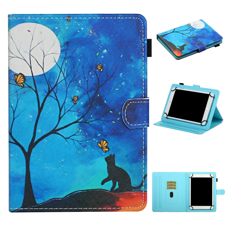 For 10 inch Universal Tablet PC Colored Drawing Pattern Horizontal Flip Leather Case with Holder & Card Slots(Moonlight Cat) - 10 - 11 inch by PMC TechLife | Online Shopping South Africa | PMC TechLife | Buy Now Pay Later Mobicred