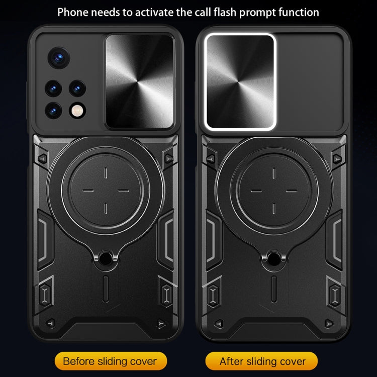 For Xiaomi Redmi Note 11 Global CD Texture Sliding Camshield Magnetic Holder Phone Case(Silver) - Xiaomi Cases by PMC TechLife | Online Shopping South Africa | PMC TechLife | Buy Now Pay Later Mobicred