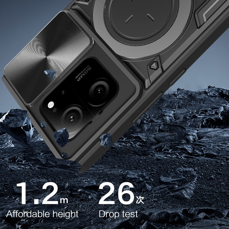 For Xiaomi 13T / Redmi K60 Ultra CD Texture Sliding Camshield Magnetic Holder Phone Case(Black) - Redmi K60 Ultra Cases by PMC TechLife | Online Shopping South Africa | PMC TechLife | Buy Now Pay Later Mobicred