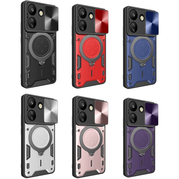 For Xiaomi Redmi 13C 4G CD Texture Sliding Camshield Magnetic Holder Phone Case(Silver) - 13C Cases by PMC TechLife | Online Shopping South Africa | PMC TechLife | Buy Now Pay Later Mobicred
