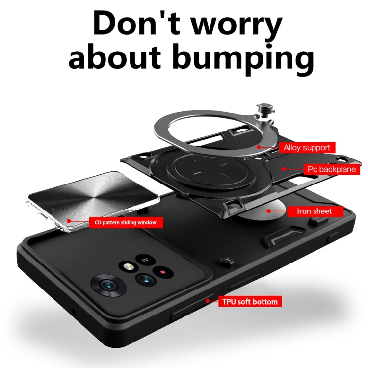 For Xiaomi Poco M4 Pro 4G CD Texture Sliding Camshield Magnetic Holder Phone Case(Black) - Xiaomi Cases by PMC TechLife | Online Shopping South Africa | PMC TechLife | Buy Now Pay Later Mobicred