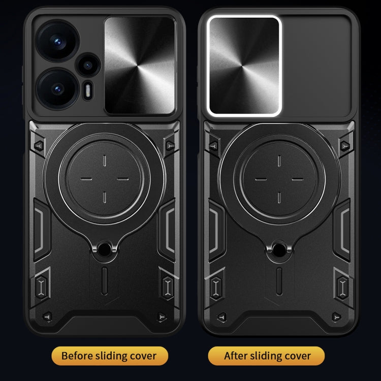 For Xiaomi Redmi Note 12 Turbo CD Texture Sliding Camshield Magnetic Holder Phone Case(Silver) - Xiaomi Cases by PMC TechLife | Online Shopping South Africa | PMC TechLife | Buy Now Pay Later Mobicred