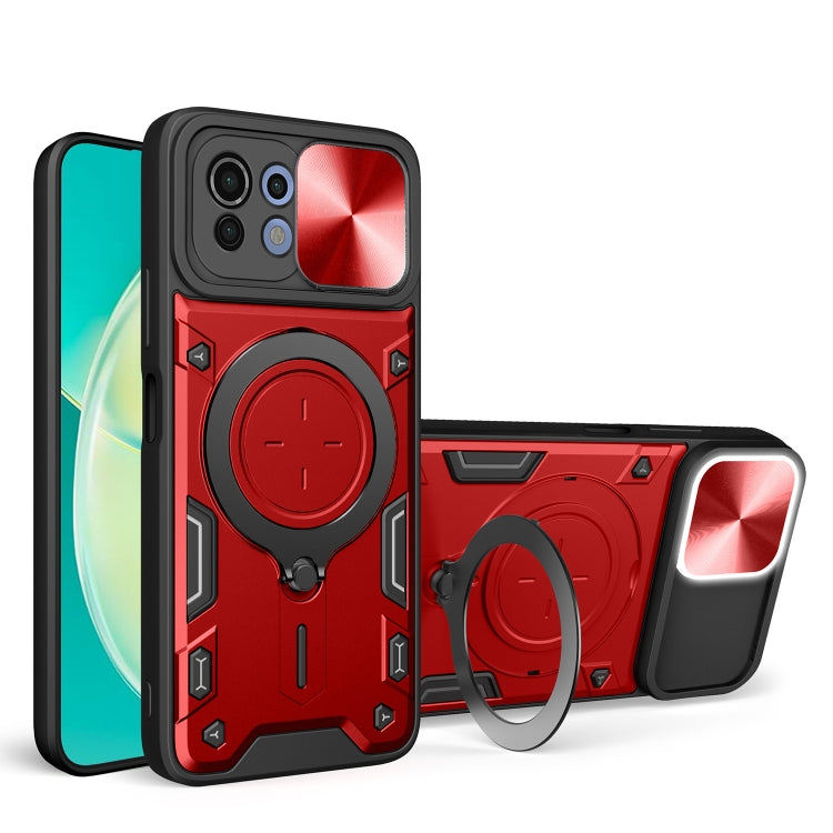 For Xiaomi Mi 11 Lite 4G / 5G CD Texture Sliding Camshield Magnetic Holder Phone Case(Red) - Xiaomi Cases by PMC TechLife | Online Shopping South Africa | PMC TechLife | Buy Now Pay Later Mobicred