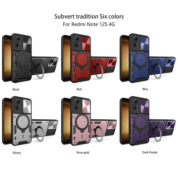 For Xiaomi Redmi Note 12S 4G CD Texture Sliding Camshield Magnetic Holder Phone Case(Blue) - Xiaomi Cases by PMC TechLife | Online Shopping South Africa | PMC TechLife | Buy Now Pay Later Mobicred