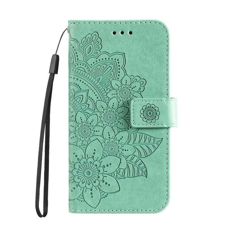 For Xiaomi Redmi K70E 7-petal Flowers Embossing Leather Phone Case(Green) - K70E Cases by PMC TechLife | Online Shopping South Africa | PMC TechLife | Buy Now Pay Later Mobicred