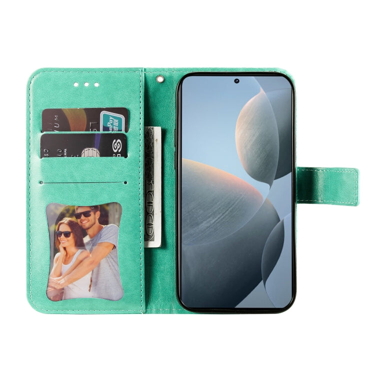 For Xiaomi Redmi K70E 7-petal Flowers Embossing Leather Phone Case(Green) - K70E Cases by PMC TechLife | Online Shopping South Africa | PMC TechLife | Buy Now Pay Later Mobicred