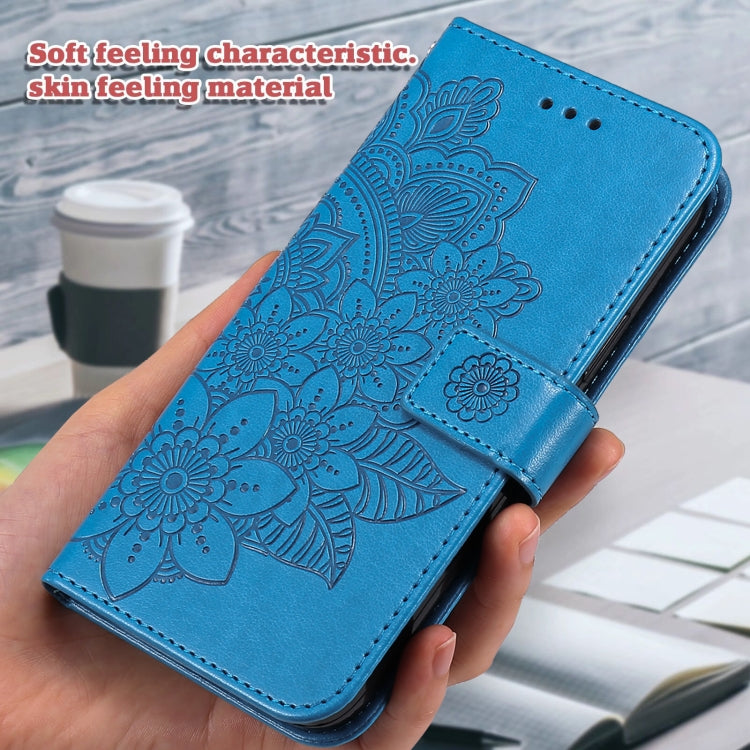 For Xiaomi Redmi Note13 Pro+ 5G Global 7-petal Flowers Embossing Leather Phone Case(Blue) - Note 13 Pro+ Cases by PMC TechLife | Online Shopping South Africa | PMC TechLife | Buy Now Pay Later Mobicred