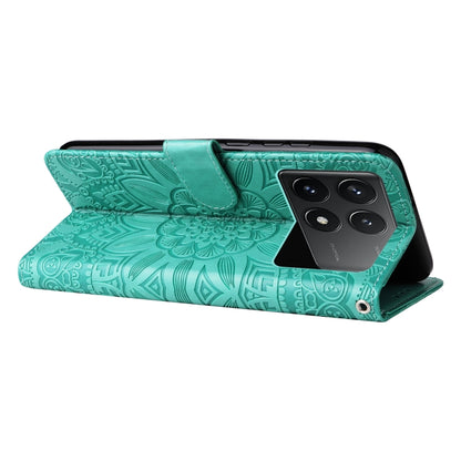 For Xiaomi Redmi K70 / K70 Pro Embossed Sunflower Leather Phone Case(Green) - K70 Pro Cases by PMC Jewellery | Online Shopping South Africa | PMC Jewellery | Buy Now Pay Later Mobicred