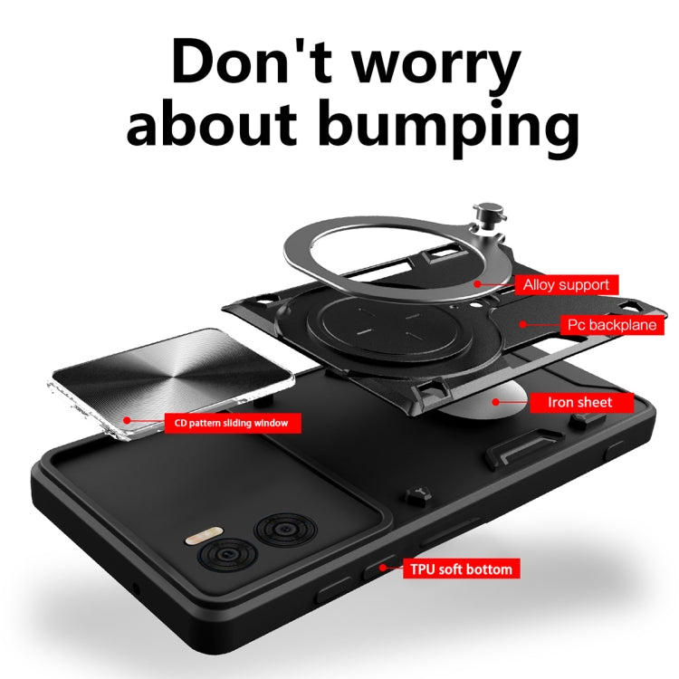For Motorola Moto E22 / E22i CD Texture Sliding Camshield Magnetic Holder Phone Case(Black) - free shipping - PMC TechLife - Order now!