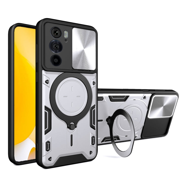 For Motorola Edge 30 Pro CD Texture Sliding Camshield Magnetic Holder Phone Case(Silver) - free shipping - PMC TechLife - Order now!