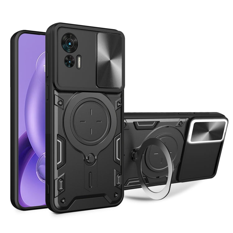 For Motorola Edge 30 Neo CD Texture Sliding Camshield Magnetic Holder Phone Case(Black) - free shipping - PMC TechLife - Order now!
