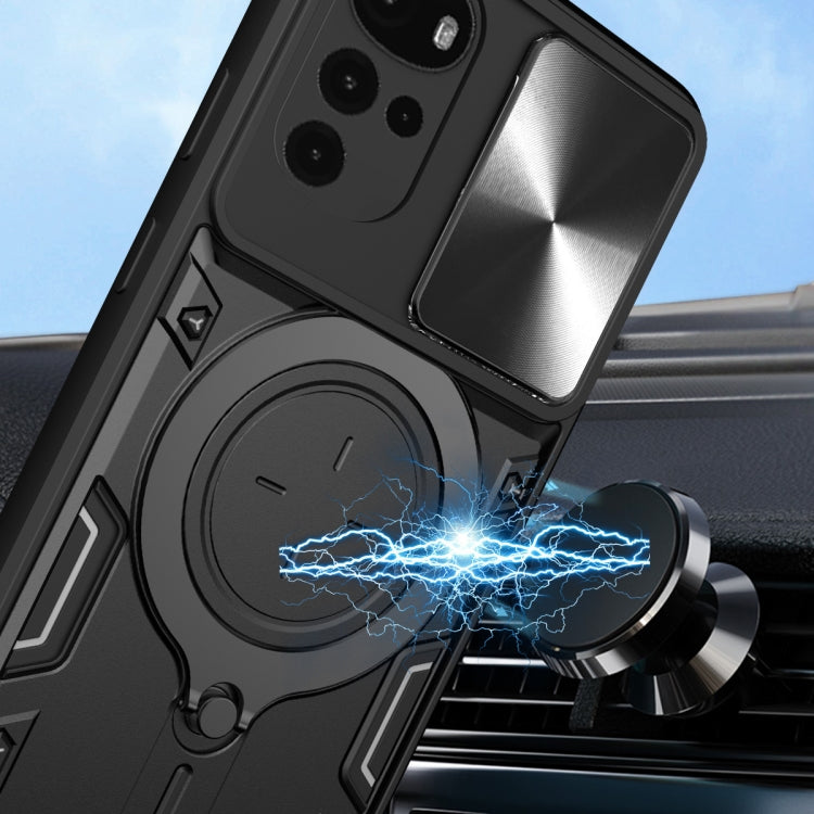 For Motorola Moto G22 / E32 CD Texture Sliding Camshield Magnetic Holder Phone Case(Black) - free shipping - PMC TechLife - Order now!