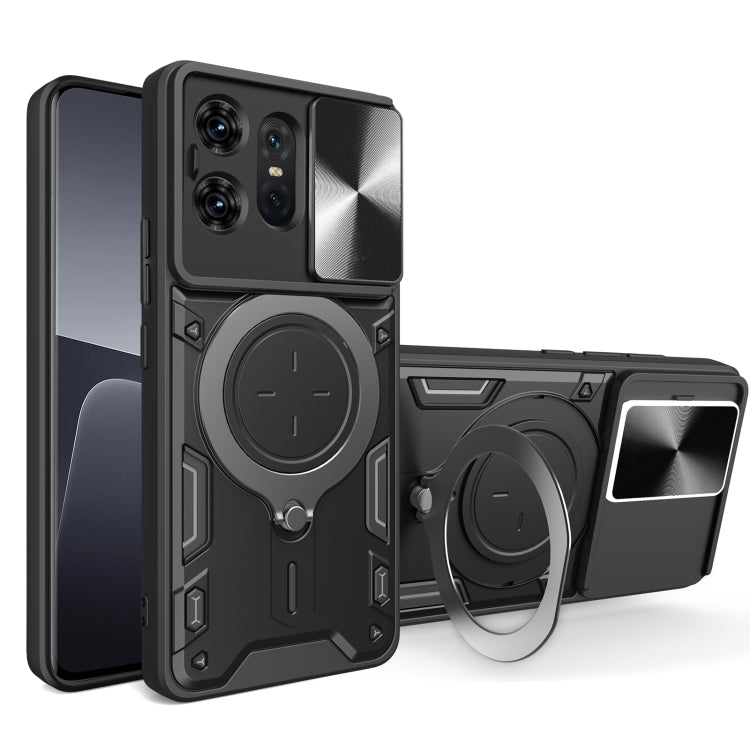 For Motorola Edge 50 Pro Global CD Texture Sliding Camshield Magnetic Holder Phone Case(Black) - free shipping - PMC TechLife - Order now!