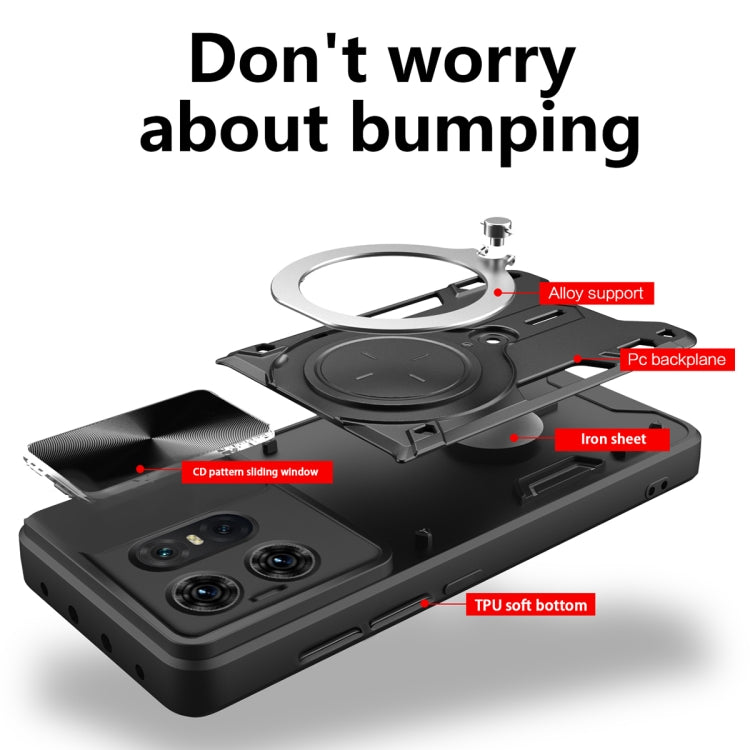 For Motorola Edge 50 Pro Global CD Texture Sliding Camshield Magnetic Holder Phone Case(Black) - free shipping - PMC TechLife - Order now!