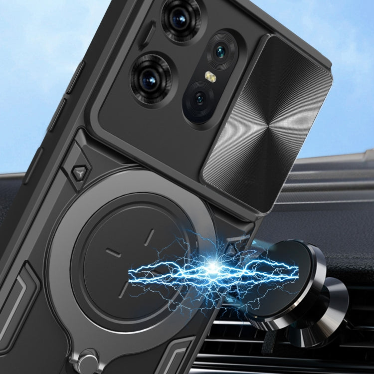 For Motorola Edge 50 Pro Global CD Texture Sliding Camshield Magnetic Holder Phone Case(Black) - free shipping - PMC TechLife - Order now!
