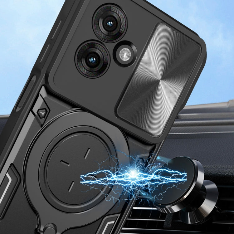 For Motorola Moto G55 CD Texture Sliding Camshield Magnetic Holder Phone Case(Black) - free shipping - PMC TechLife - Order now!