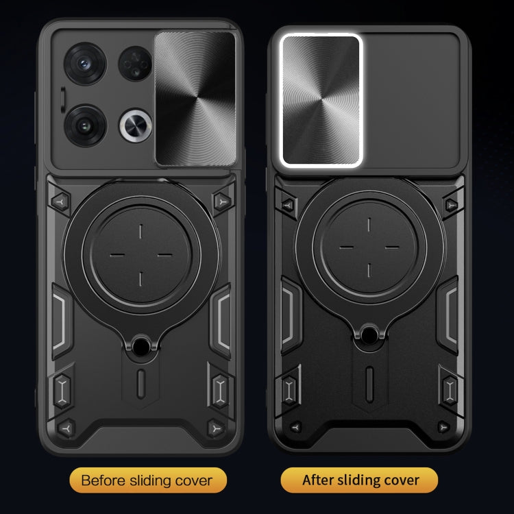 For OPPO Reno8 Pro 5G CD Texture Sliding Camshield Magnetic Holder Phone Case(Silver) - OPPO Cases by PMC TechLife | Online Shopping South Africa | PMC TechLife | Buy Now Pay Later Mobicred