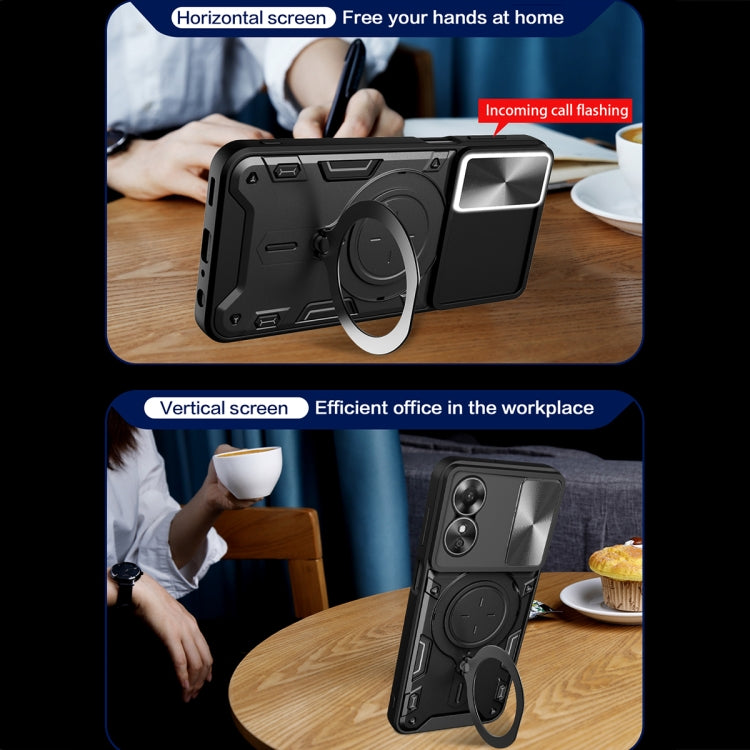 For OPPO A17 4G CD Texture Sliding Camshield Magnetic Holder Phone Case(Blue) - OPPO Cases by PMC TechLife | Online Shopping South Africa | PMC TechLife | Buy Now Pay Later Mobicred