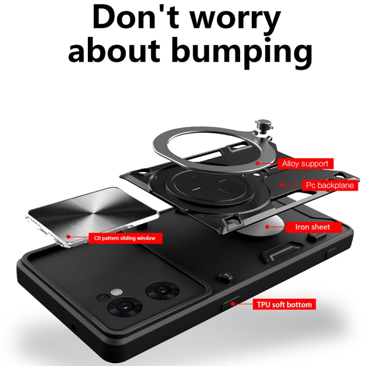 For OPPO Reno7 5G CD Texture Sliding Camshield Magnetic Holder Phone Case(Black) - free shipping - PMC TechLife - Order now!