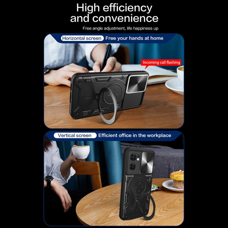 For OPPO Reno7 5G CD Texture Sliding Camshield Magnetic Holder Phone Case(Black) - free shipping - PMC TechLife - Order now!