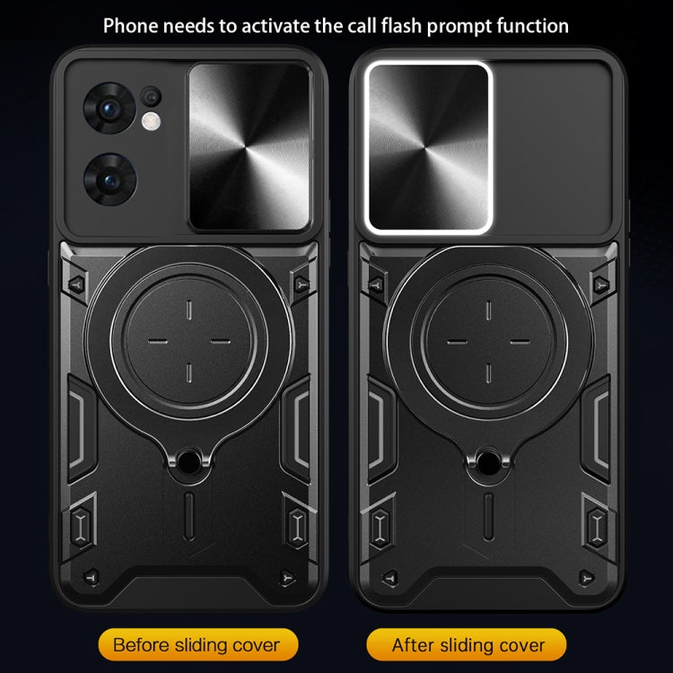 For OPPO Reno7 5G CD Texture Sliding Camshield Magnetic Holder Phone Case(Black) - free shipping - PMC TechLife - Order now!