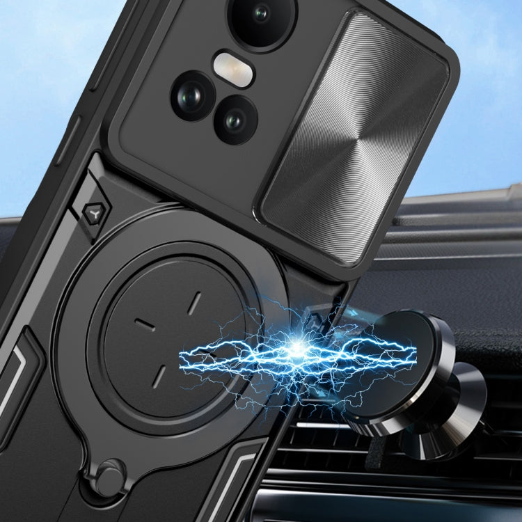 For OPPO Reno10 5G Global CD Texture Sliding Camshield Magnetic Holder Phone Case(Blue) - OPPO Cases by PMC TechLife | Online Shopping South Africa | PMC TechLife | Buy Now Pay Later Mobicred
