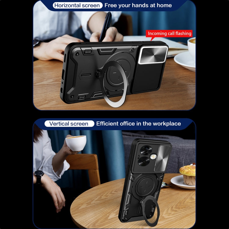 For OPPO A79 5G Global CD Texture Sliding Camshield Magnetic Holder Phone Case(Black) - free shipping - PMC TechLife - Order now!