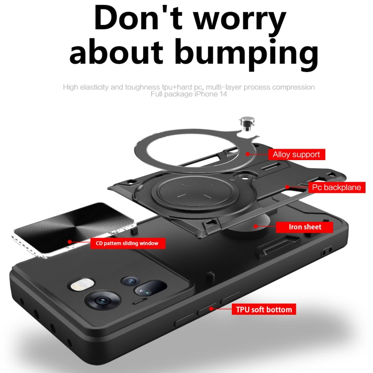 For OPPO Reno11 5G Global CD Texture Sliding Camshield Magnetic Holder Phone Case(Silver) - Reno11 Cases by PMC TechLife | Online Shopping South Africa | PMC TechLife | Buy Now Pay Later Mobicred