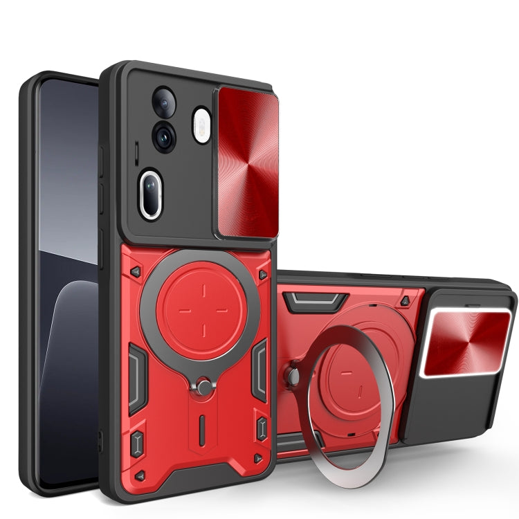 For OPPO Reno11 Pro 5G Global CD Texture Sliding Camshield Magnetic Holder Phone Case(Red) - Reno11 Pro Cases by PMC Jewellery | Online Shopping South Africa | PMC Jewellery | Buy Now Pay Later Mobicred